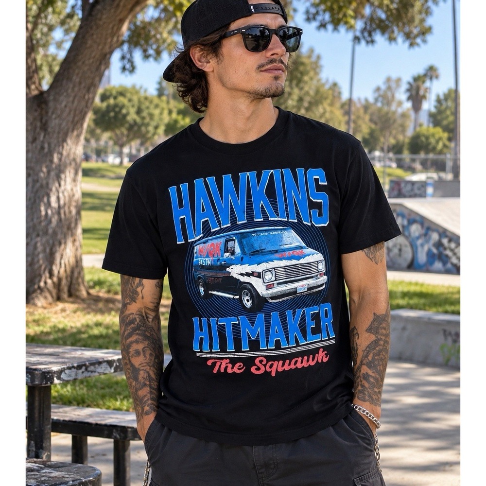 Stranger Things Hawkins Hitmaker Van WSQK 94.5 FM Netflix Black T-Shirt Size S